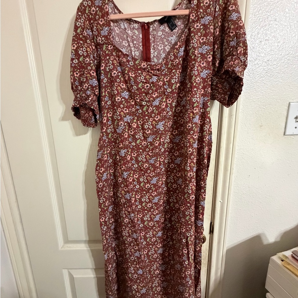 Forever 21 Red Orange Floral Midi Dress